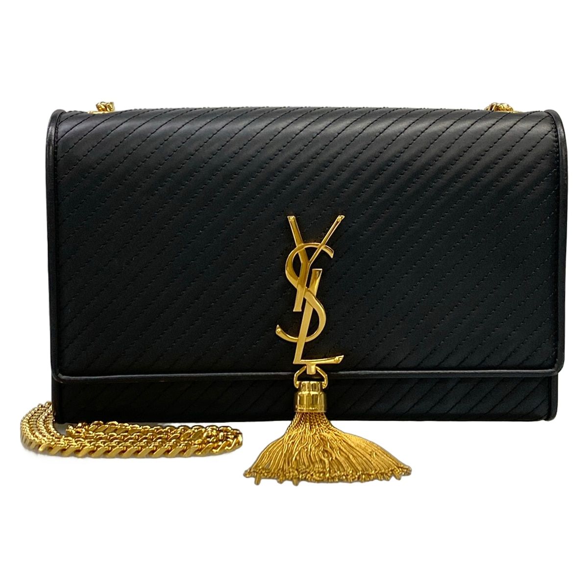 SAINT LAURENT PARIS(サンローランパリ) ショルダーバッグ美品 - 356095 黒×ゴールド フリンジ/キルティング 109,065円