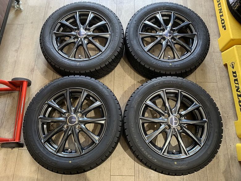 【2607031】スタッドレス DOS 15インチ 5.5J +42 PCD100 4H + GOODYEAR ICE NAVI 6 185/60R15 2020年 アクア ヤリス ヴィッツ パッソ カローラ フィット インサイト ノート 等