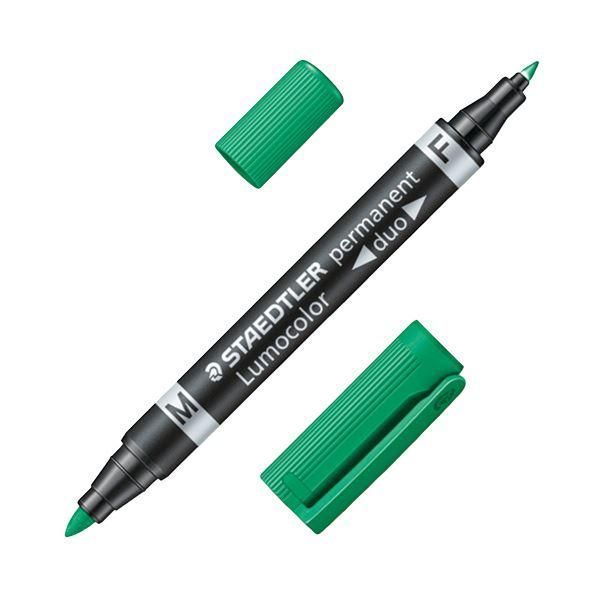 ds-(まとめ）ステッドラー 油性マーカー ルモカラーデュオ M（1.5mm）/F（0.6mm） グリーン 348-5 1セット（10本）〔×5セット〕