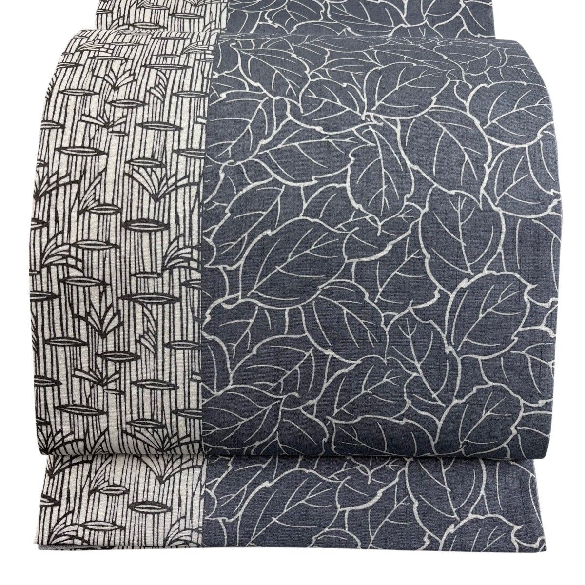 【美品】 袋帯 名品 紬地 葉 草花 灰色 全通 正絹 【中古】 11,850円