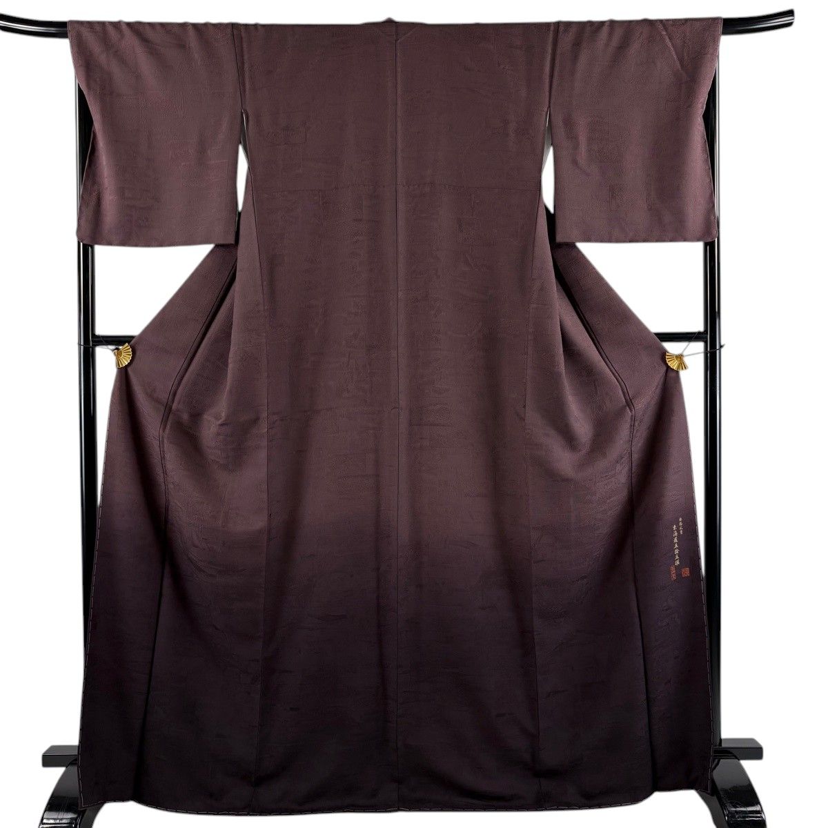 【美品】 付下げ 身丈169cm 裄丈67.5cm L 袷 落款 地紋 裾ぼかし 茶紫 正絹 秀品 【中古】 6,952円
