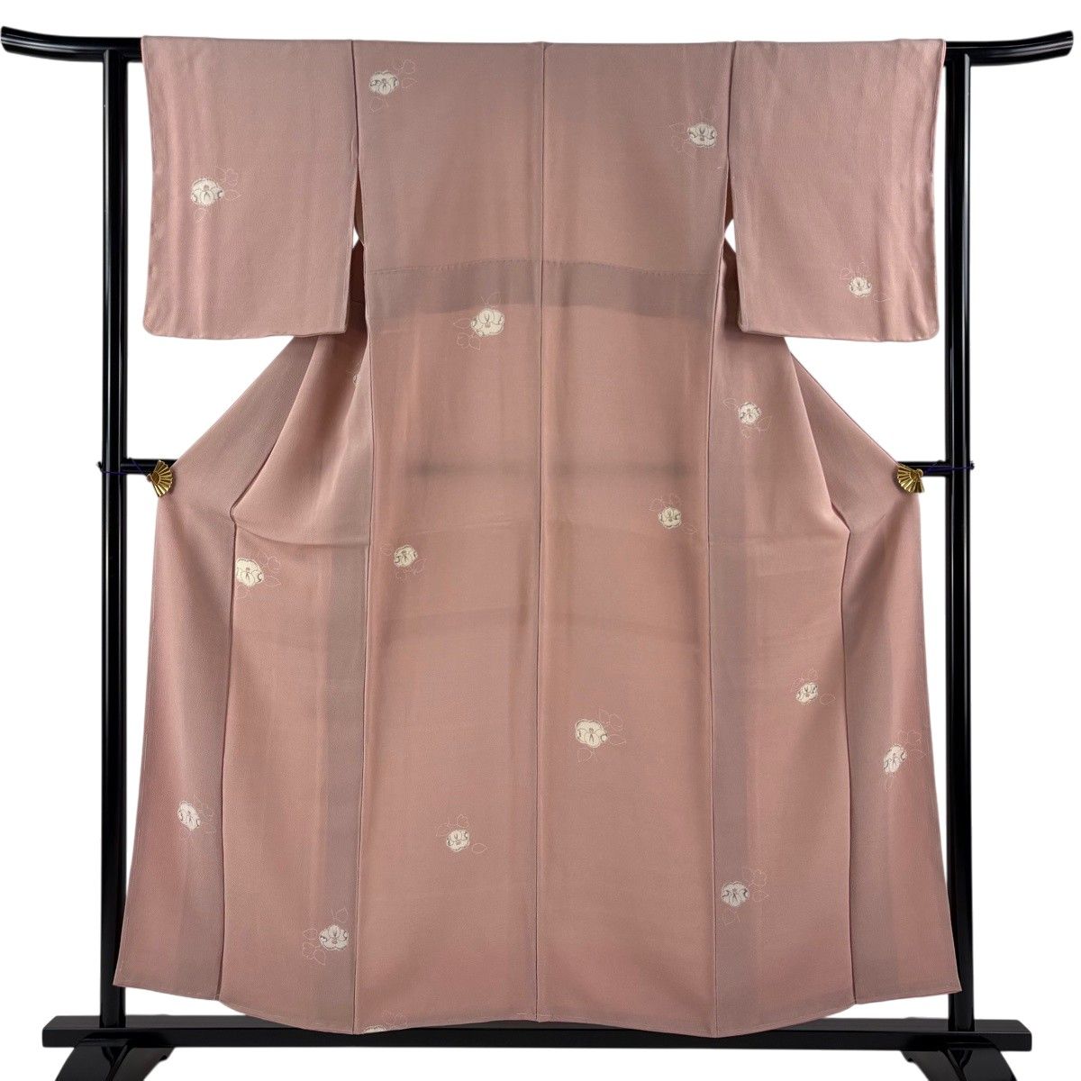 【美品】 小紋 身丈155.5cm 裄丈62cm S 袷 辻が花柄 縮緬 ピンクベージュ 正絹 秀品 【中古】 6,160円
