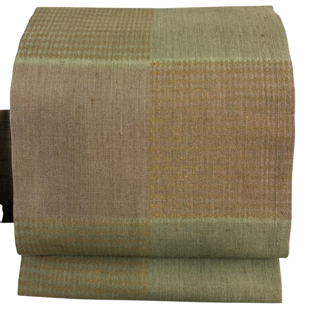 【美品】 名古屋帯 秀品 紬地 幾何学模様 赤茶 正絹 【中古】