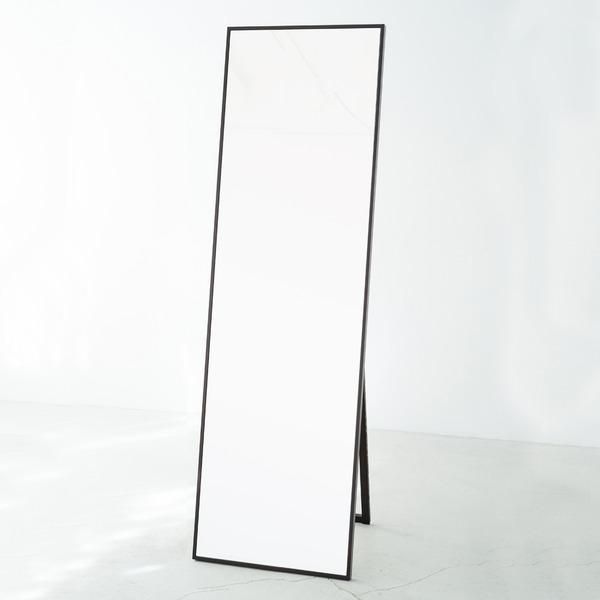 ds-細枠スタンドミラー (50×160)(ブラウン/茶) 天然木/姿見鏡/ワイド/高級感/木製/飛散防止加工/折りたたみ/北欧風/日本製/完成品/NK-21