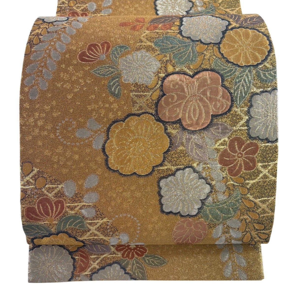 【美品】 袋帯 秀品 草花 箔 金銀糸 金色 六通 正絹 【中古】 7,040円