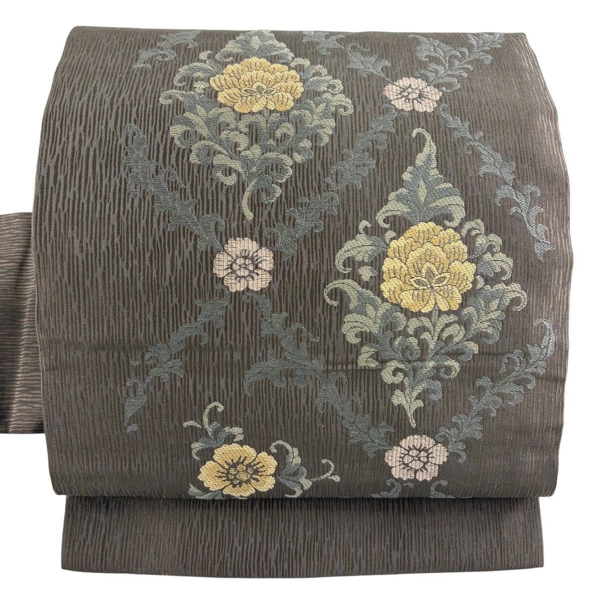 【美品】 名古屋帯 秀品 草花 箔 灰茶 正絹 【中古】