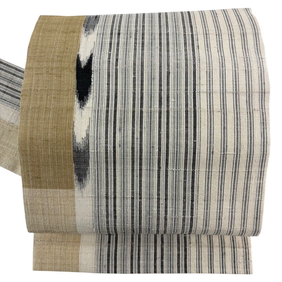 【美品】 名古屋帯 秀品 紬地 矢羽 縞 ベージュ 正絹 【中古】 9,086円