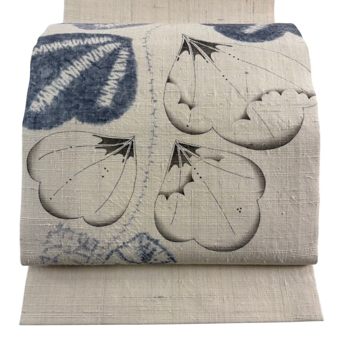 開き名古屋帯 秀品 紬地 藤 絞り クリーム 正絹 【中古】
