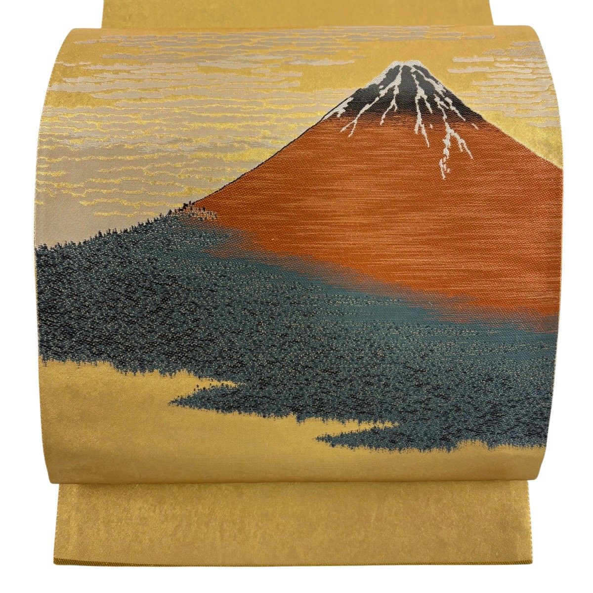 【美品】 袋帯 秀品 関西仕立て 山 雲文 本金箔 金色 お太鼓柄 正絹 【中古】