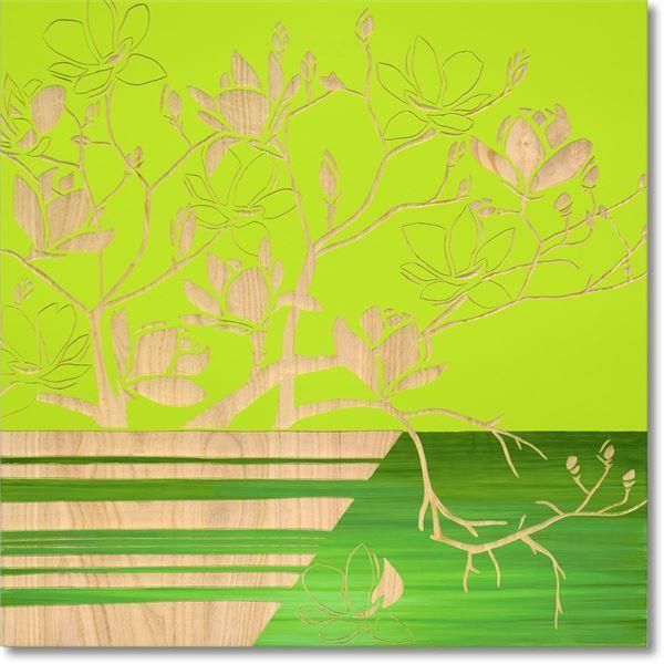 ds-ユーパワー ウッドスカルプチャーアート 60×60cm 「マグノリア with ベース」GR+NP