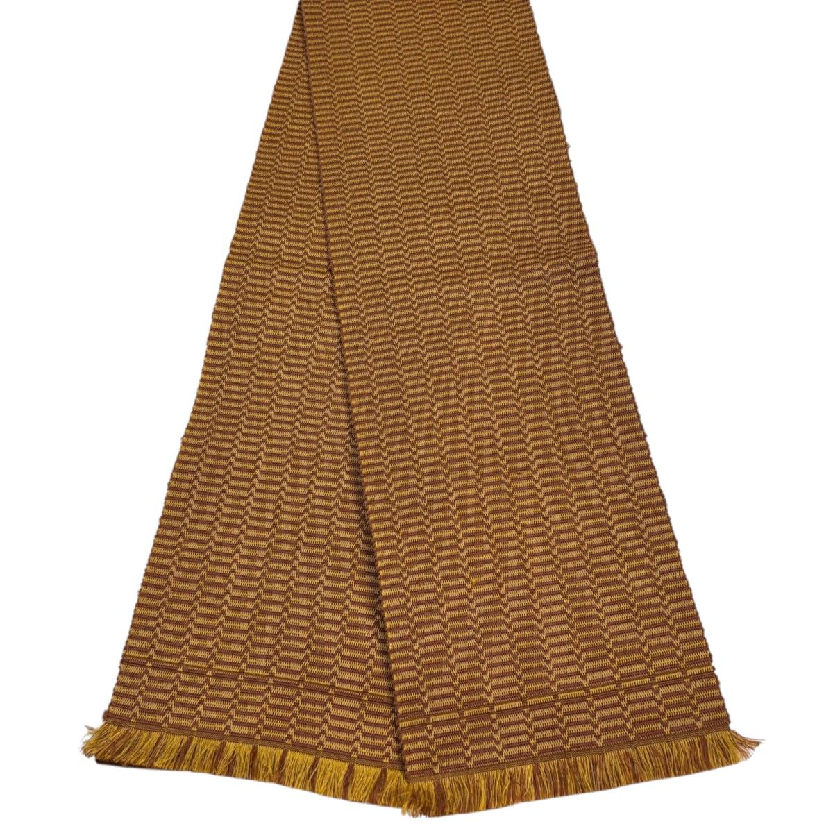 【美品】半幅帯 名品 幾何学 黄土色 正絹 【中古】