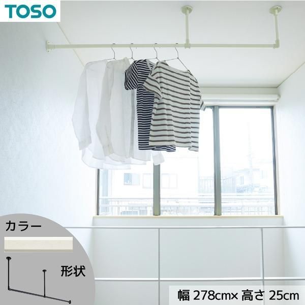 ds-ハンギングバー 約278cm×25cm ホワイト H-1 天井付け Lタイプセット 日本製 リビング ダイニング 洗濯物 観葉植物