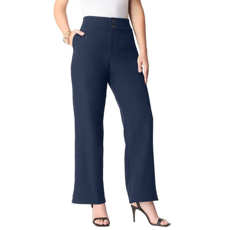 ロアマンズ レディース ボトムス カジュアルパンツ ワイドレッグ プラスサイズ Roamans Womens Plusize BiStretch Wide Leg Pant Navy ネイビー