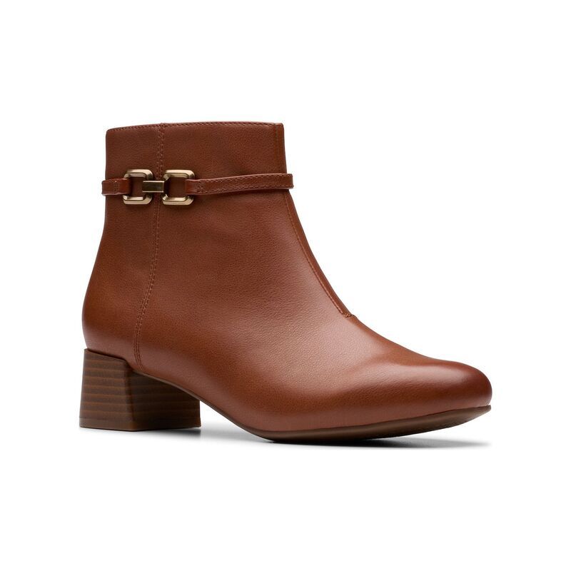 クラークス レディース シューズ ブーツ・レインブーツ アンクル Clarks Iridessair Womens Wedge SlipOn Comfort Ankle Boots Dark Tan