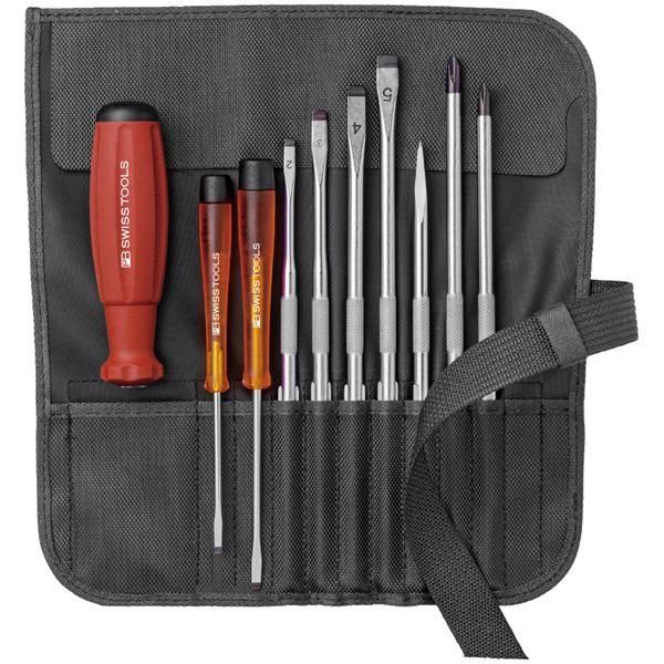 ds-PB SWISS TOOLS 8218BK 差替式ドライバー セット 9本組 ブラック 工具 ツール DIY 作業工具 道具 ドライバー