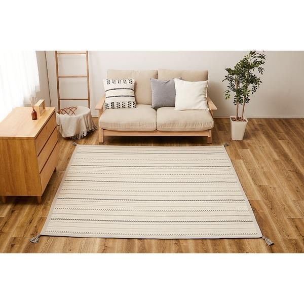 ds-ラグマット 絨毯 約185×240cm ブラック 薄手 洗える 綿100％ ホットカーペット対応 インド綿ラグ リビング ダイニング