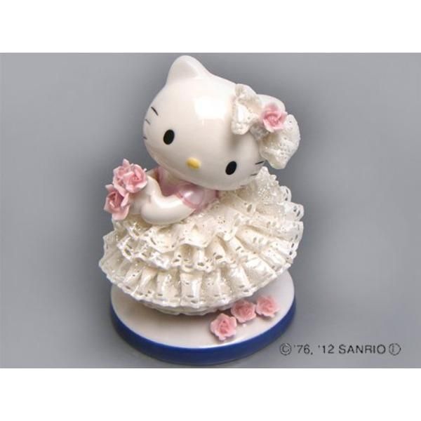 ds-Hello Kitty ハローキティ レースドール 陶製人形 ホワイト 磁器 高さ14×ベース径11cm 日本製