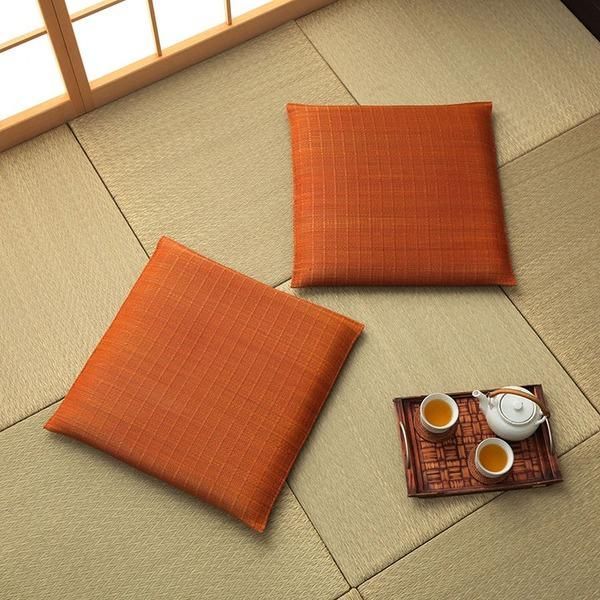 ds-い草 座布団 クッション 約55×55cm 無地 オレンジ 2枚組 日本製 抗菌 防臭 消臭 湿度調整 蒸れにくい インテリア雑貨 生活雑貨