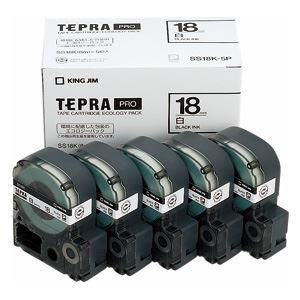 ds-キングジム テプラPROテープエコパック 白ラベル 5個入 SS18K-5P