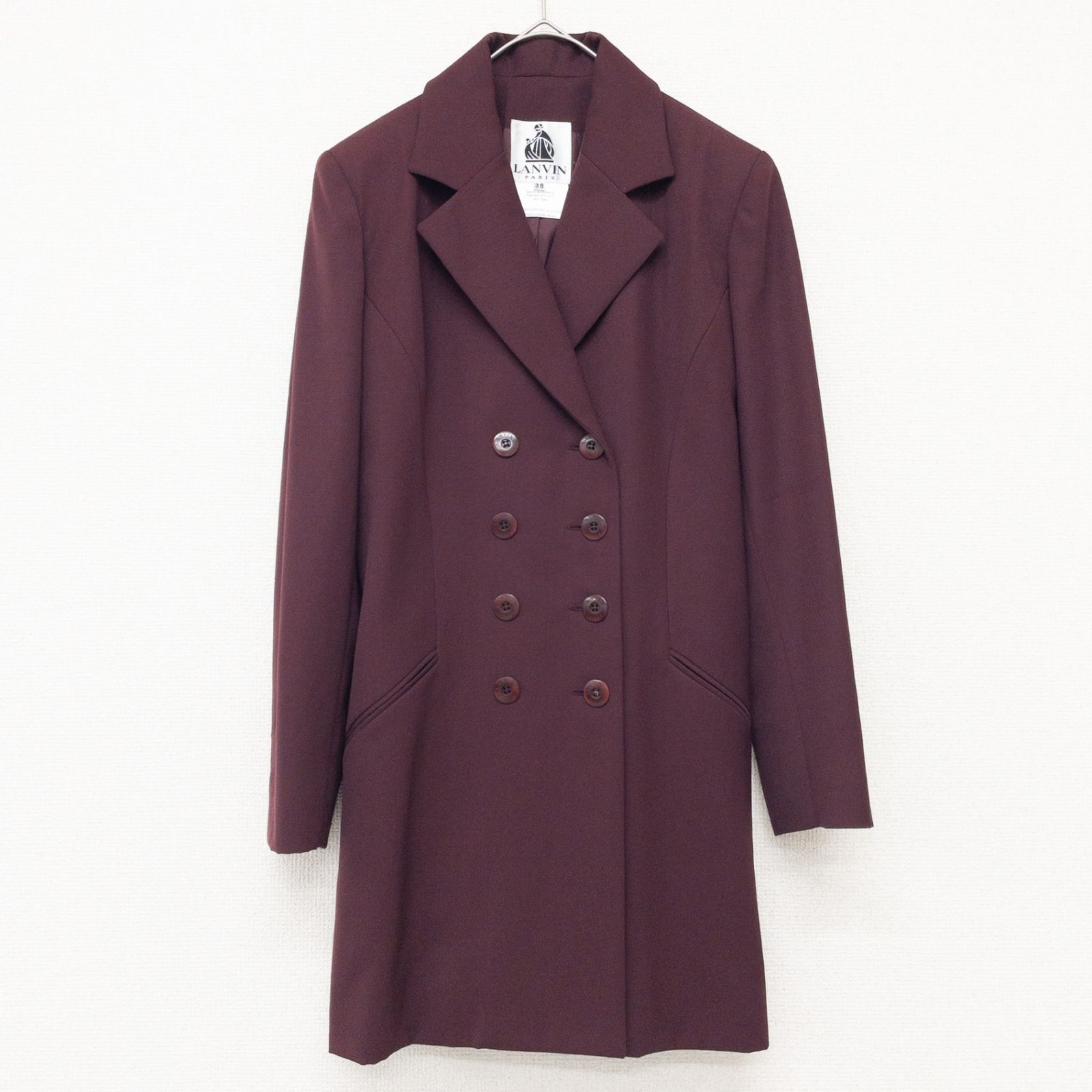 LANVIN ランバン チェスターコート ロングジャケット ダブル ウール ボルドー フランス製 レディース 38 b02130