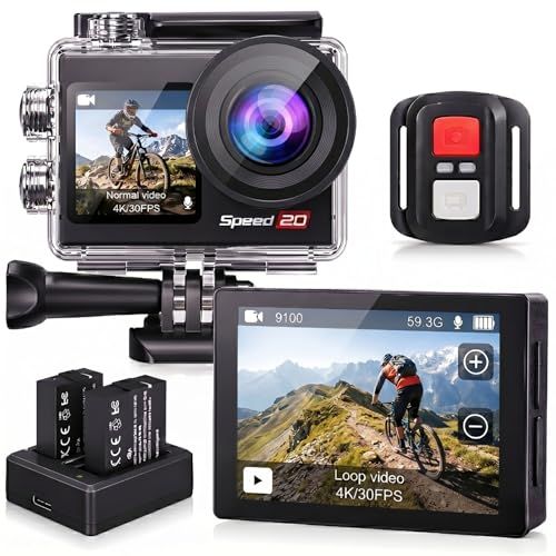 Speed20 アクションカメラ ウェアラブルカメラ アクションカム 4K 20MP 6軸手ぶれ補正 タッチパネル式 デュアルカラースクリーン 防水ケース着装すると40Mまで防水 水中カメラ スマホアプリ対応 170度広角 HDMI出力 5倍 f7bc04e1