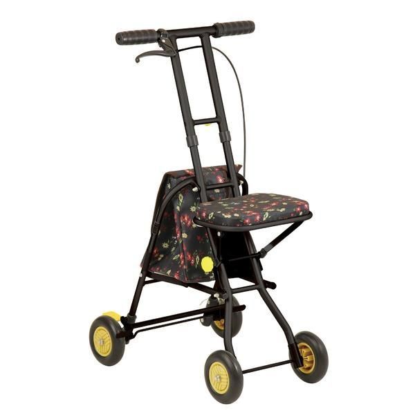 ds-シルバーカー/手押し車 〔コンパクトタイプ〕 軽量 幸和製作所 『プチカ』 フラワーブラック 〔介護用品 福祉用品〕