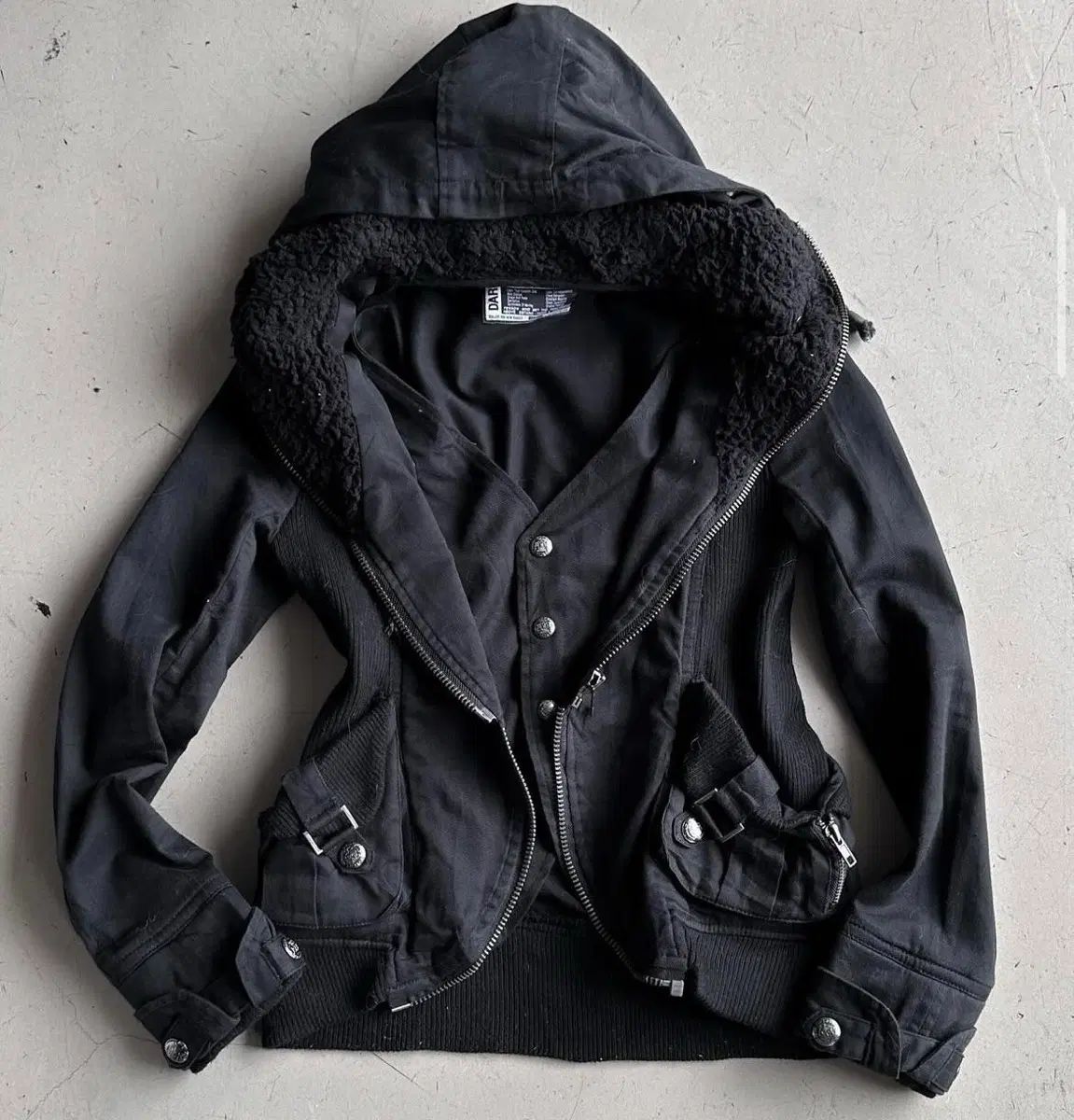 black Y2K layered slim hoodie jacketテーラードジャケット