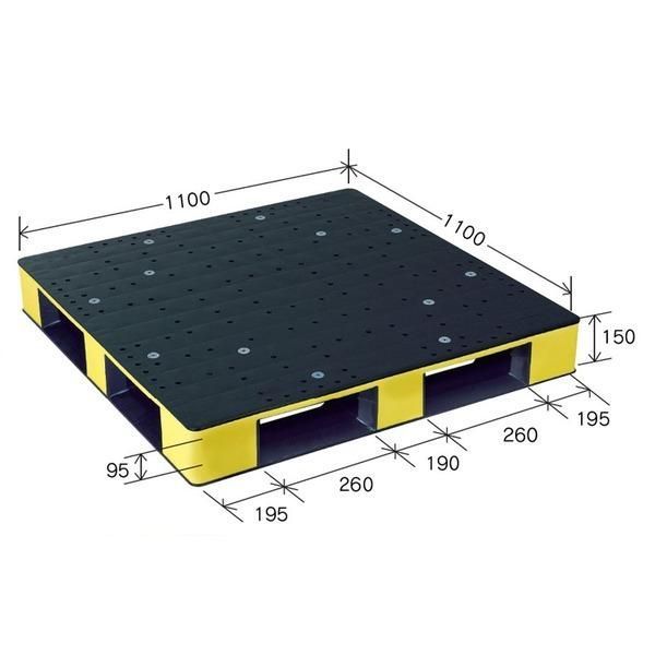 ds-カラープラスチックパレット/物流資材 〔1100×1100mm ブラック/イエロー〕 片面使用 HB-D4・1111SC 岐阜プラスチック工業