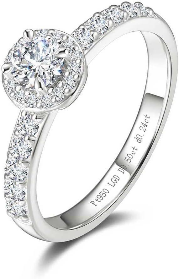 [FANCIME] プラチナ リング レディース ネックレス ダイヤモンド 本物 ダイヤモンド 主石5.2mm 合計0.741ct (DEF/VS) ラボグロウン ラボダイヤ プロポーズ 指輪