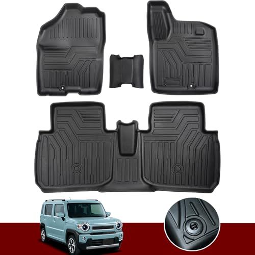 N◆YORKNEIC スズキ対応 新型 ハスラー フロアマット mr92s mr52s R2?現行 車種専用 防水 3D 立体 TPE素材 ブラック | 全天候型 ラバーマット 滑り止め 汚れ/傷防止 取り付け簡単 フロント＆セカンド カーマット アウトドア