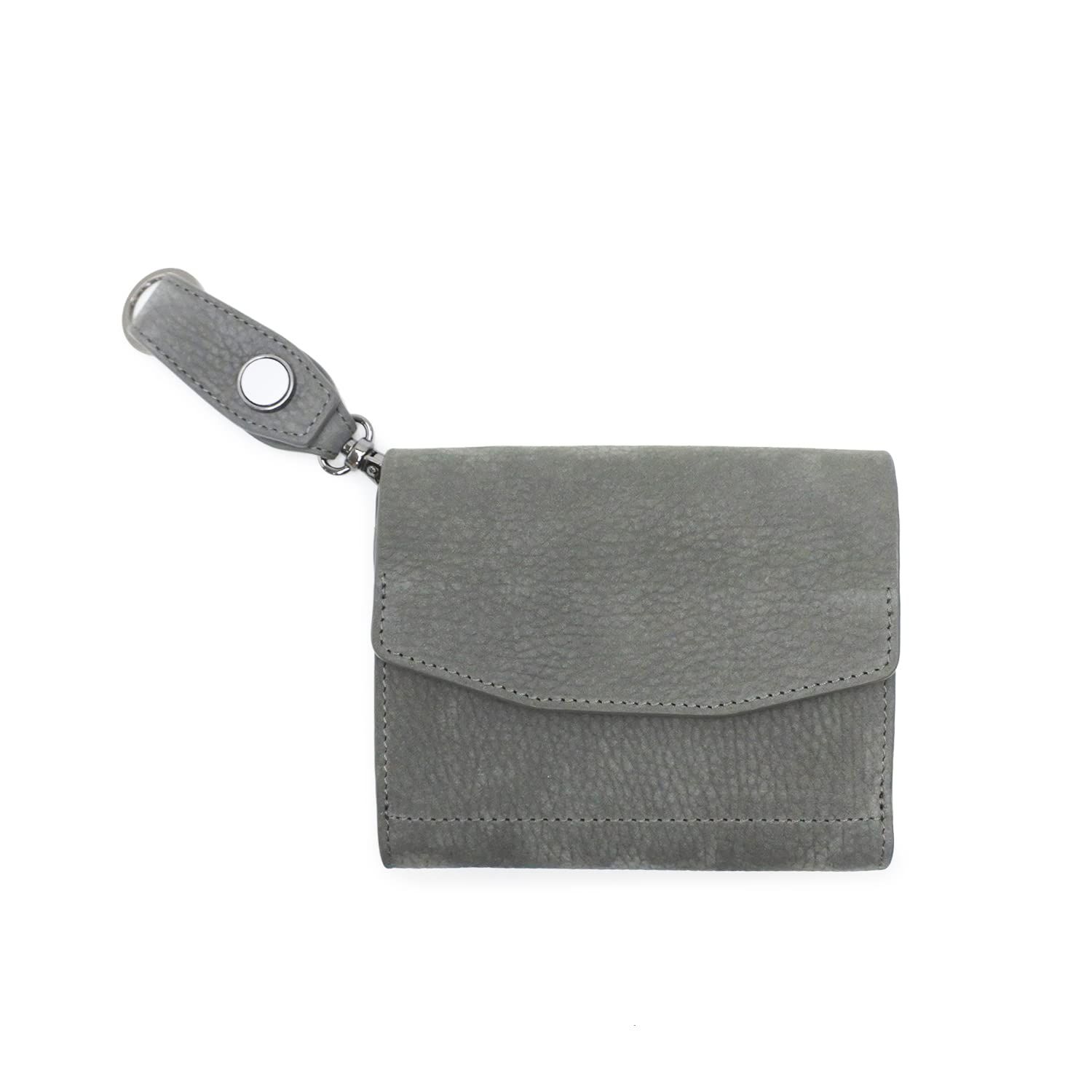 新品 [CIE] シー FOLK MIDDLE WALLET GRAY 本革 ヌバック ホック付 リフレクター付 三つ折り財布 マルチポケット ボックス型 小銭入れ メンズ レディース