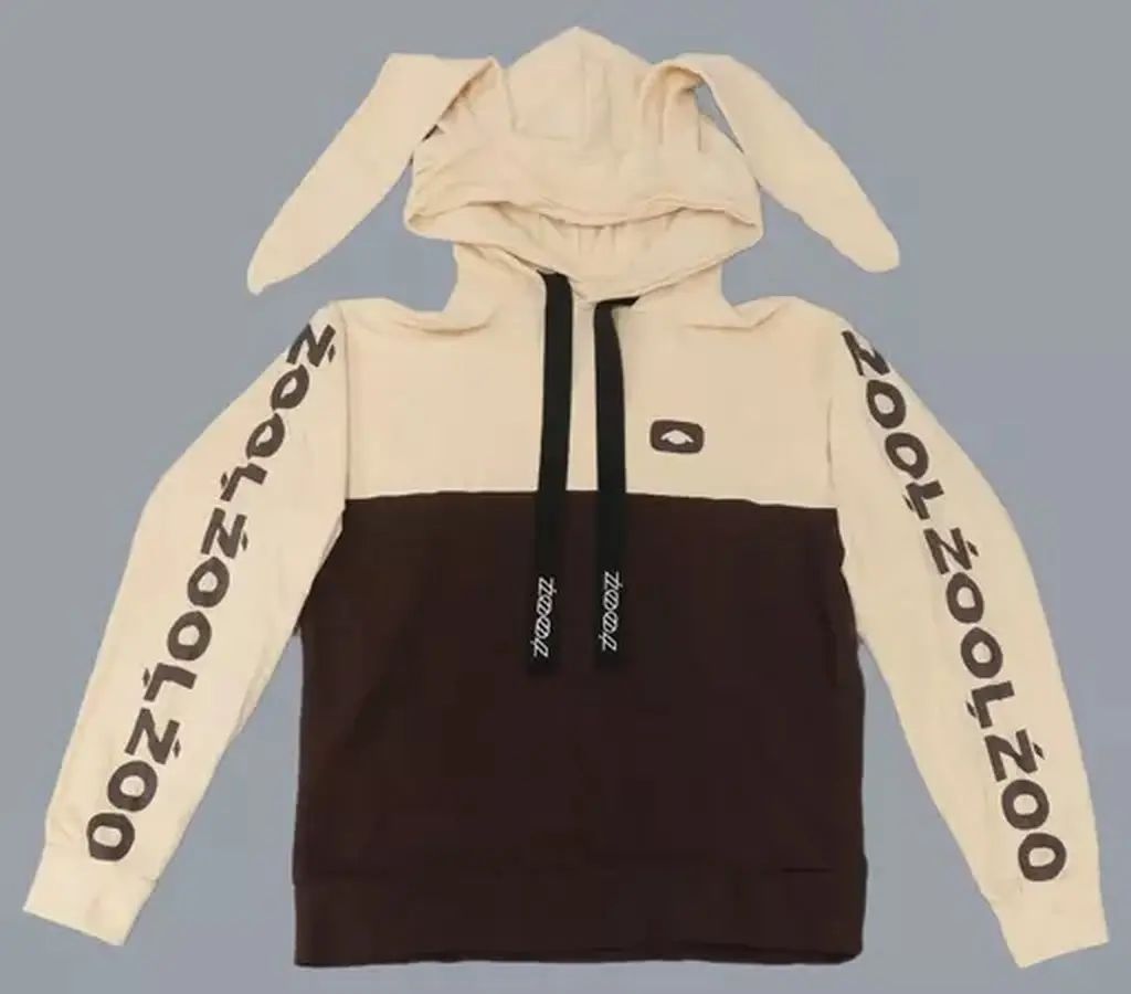 中古】衣類 棗巳波 RabbiTube パーカー ベージュ×ブラウン Lサイズ