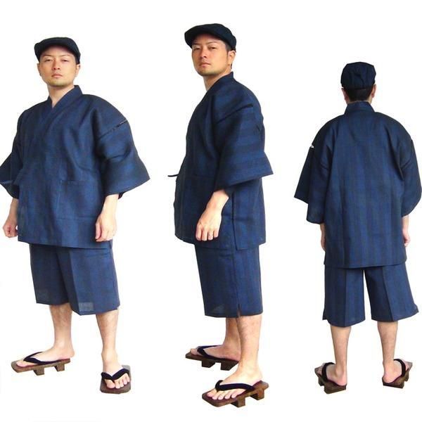 ds-纏 まとい 織 甚平 ジンベイ キングサイズ 5L ネイビー 綿100％ 耐久性 通気性 吸汗性 部屋着 ルームウェア 寝巻 パジャマ