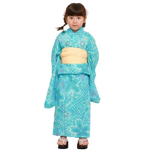 [京都きもの友禅] 浴衣 女の子 2点セット 兵児帯 子供 綿 夏 キッズ 花柄 ゆかた 着物ym