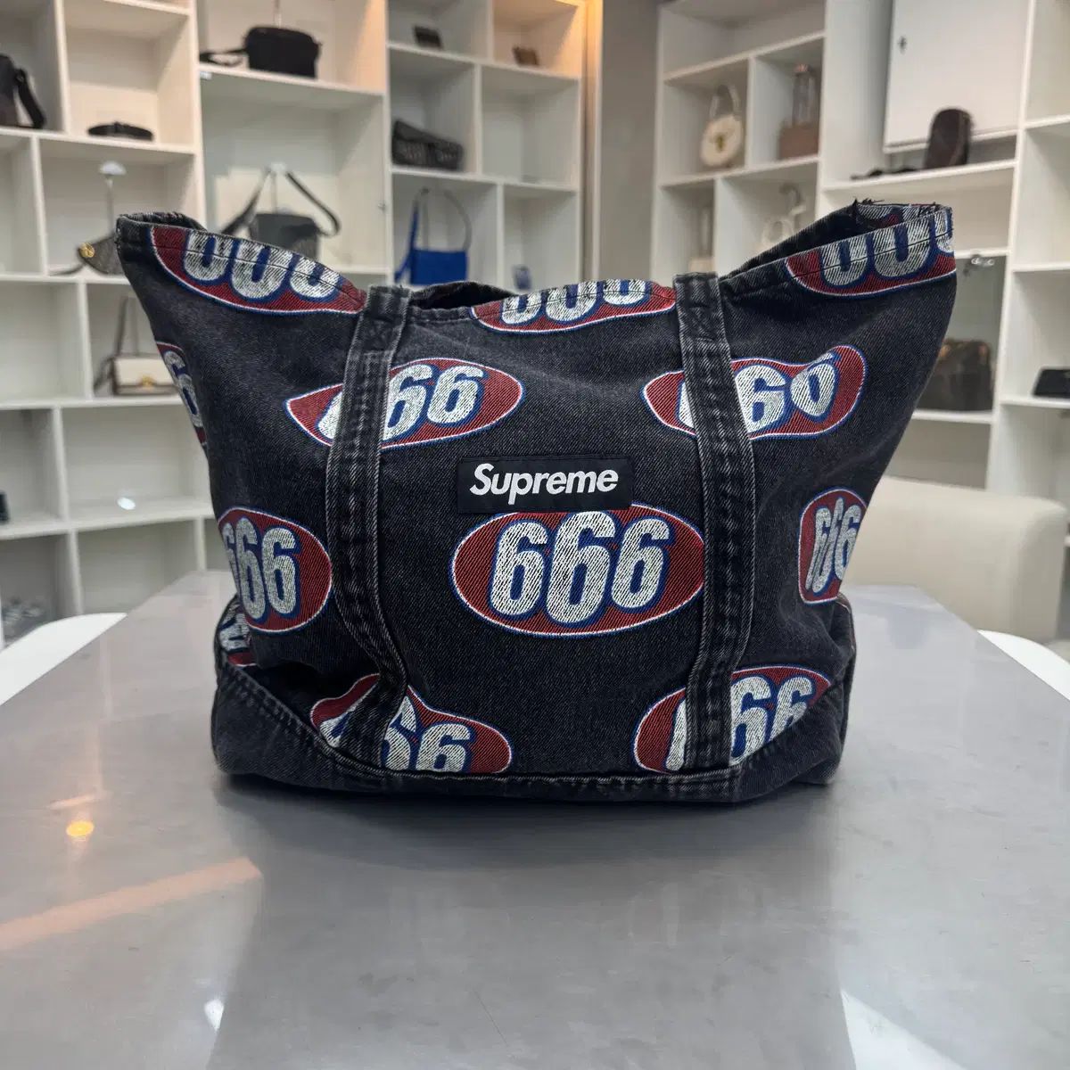 韓国ヴィンテージショップLEE羊デニムトゥー トートバッグ Supreme 666