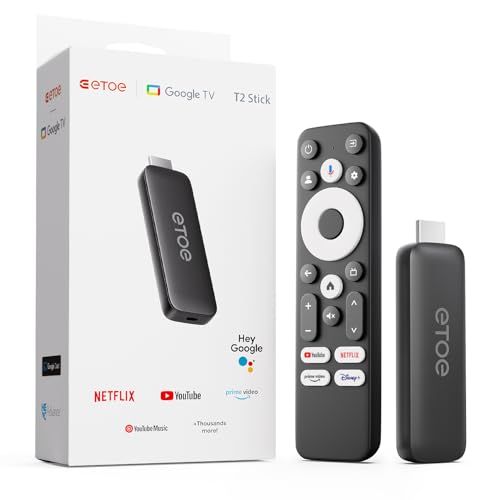 ETOE Google TV 搭載ストリーミングデバイス|Netflix認定/YouTube対応/音声操作 Google アシスタント搭載/スマホ画面ミラーリングGoogle Cast対応/WiFi 2.4G・5G / Bluetooth 5.0 / 黒