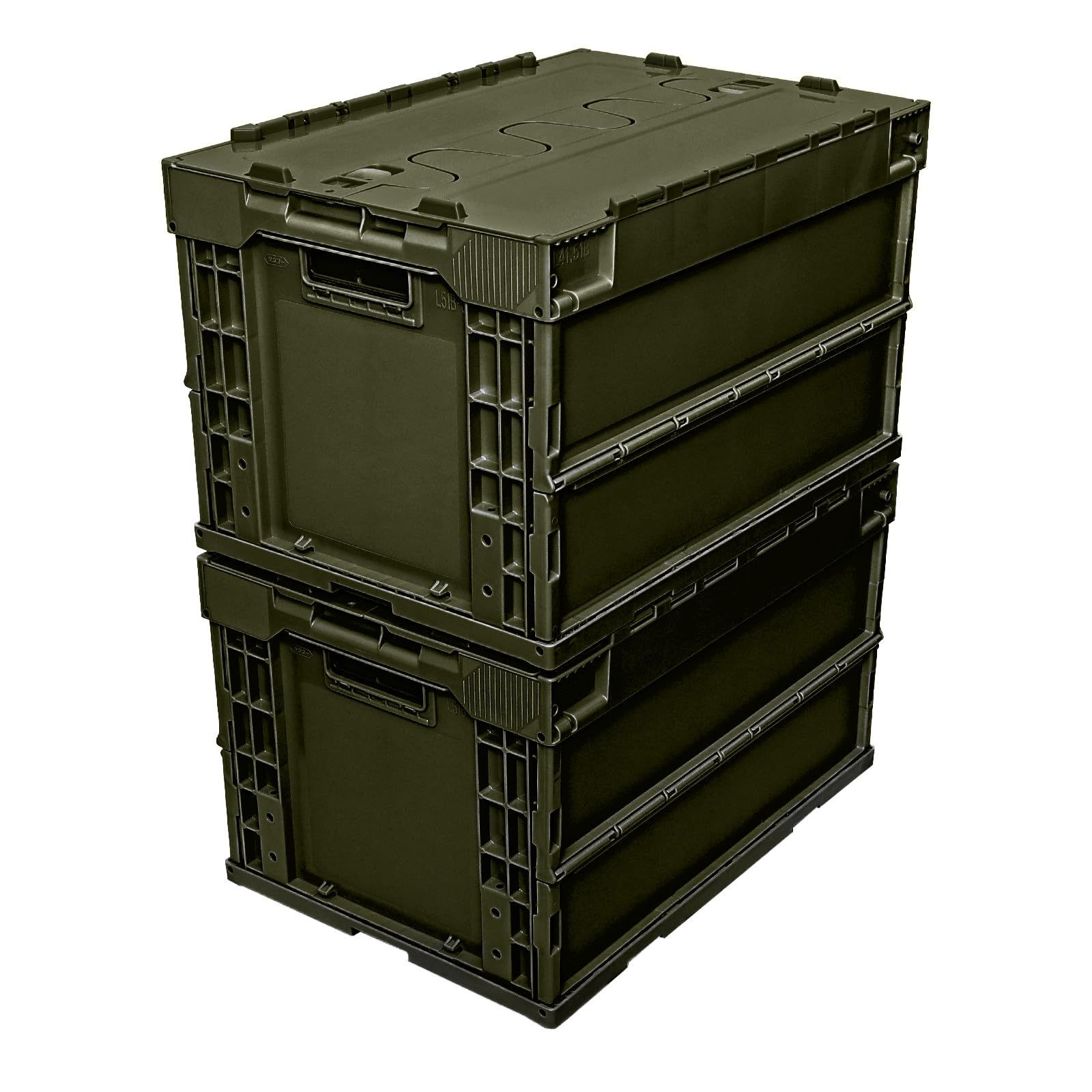 ms日本製 コンテナ ボックス 折り畳み 50l 耐久 取っ手付き 耐荷重 160キログラム 頑丈 軽量 収納ボックス 持ち運び簡単 折り畳み アウトドア コンテナ 積む 折りコン オリコン (2個セット, ダークグリーン) 9,915円