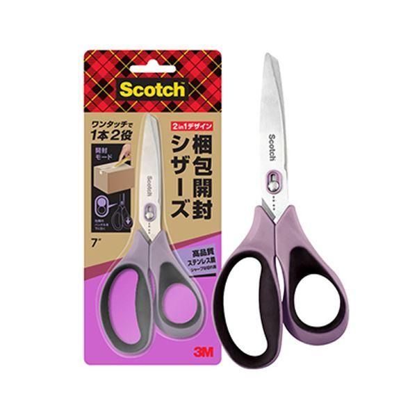 ds-（まとめ） 3M スコッチ梱包開封シザーズ 7インチ 刃渡り70mm パープル 1487-J 1本 〔×5セット〕