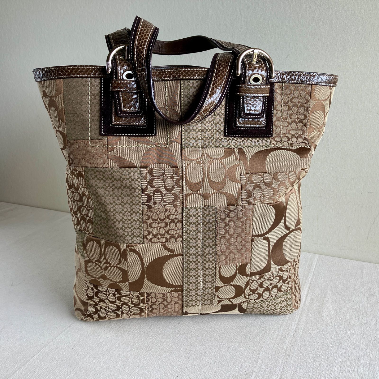 Vintage Coach Soho Signature Patchwork XL Tote Genuine Snakeskin 