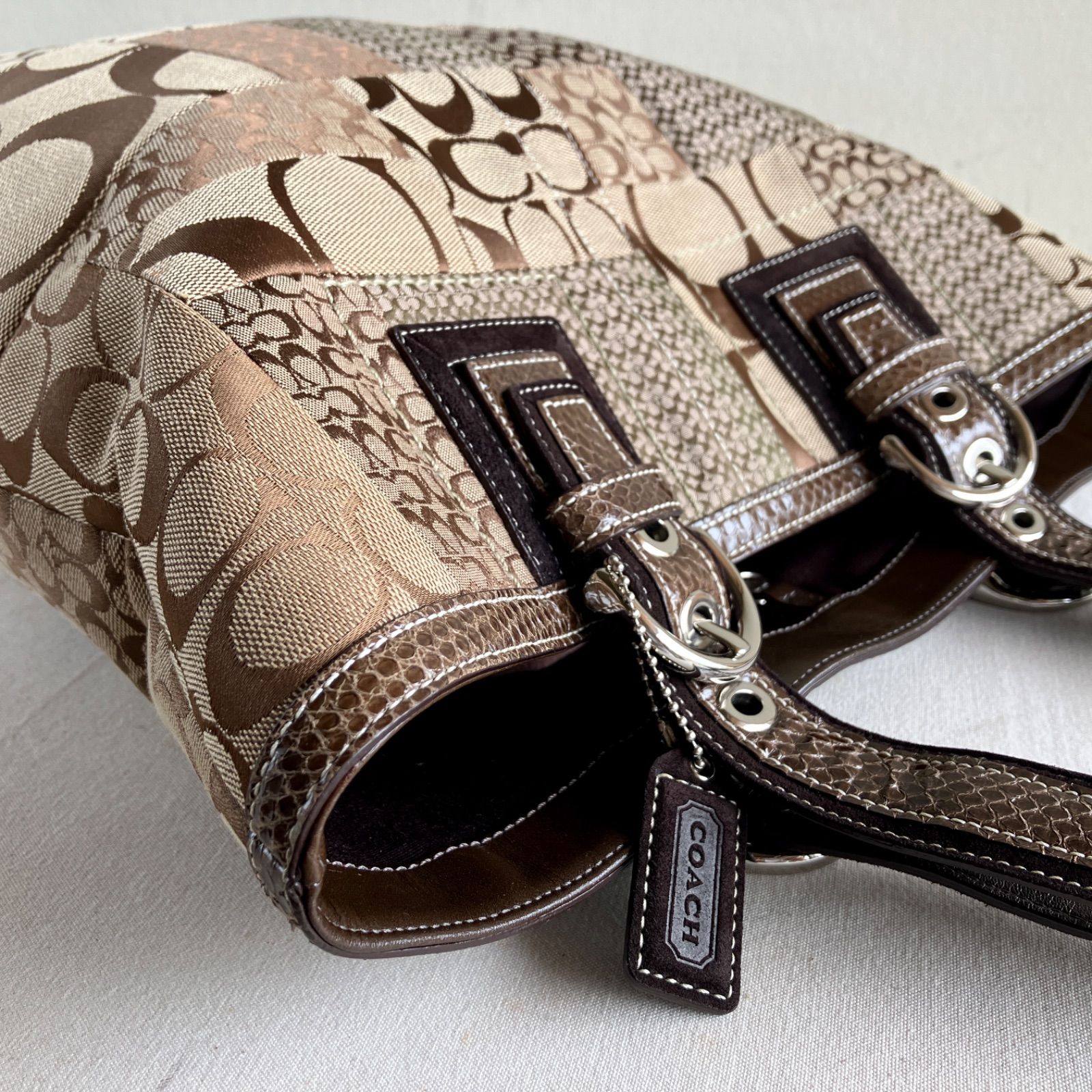 Vintage Coach Soho Signature Patchwork XL Tote Genuine Snakeskin 