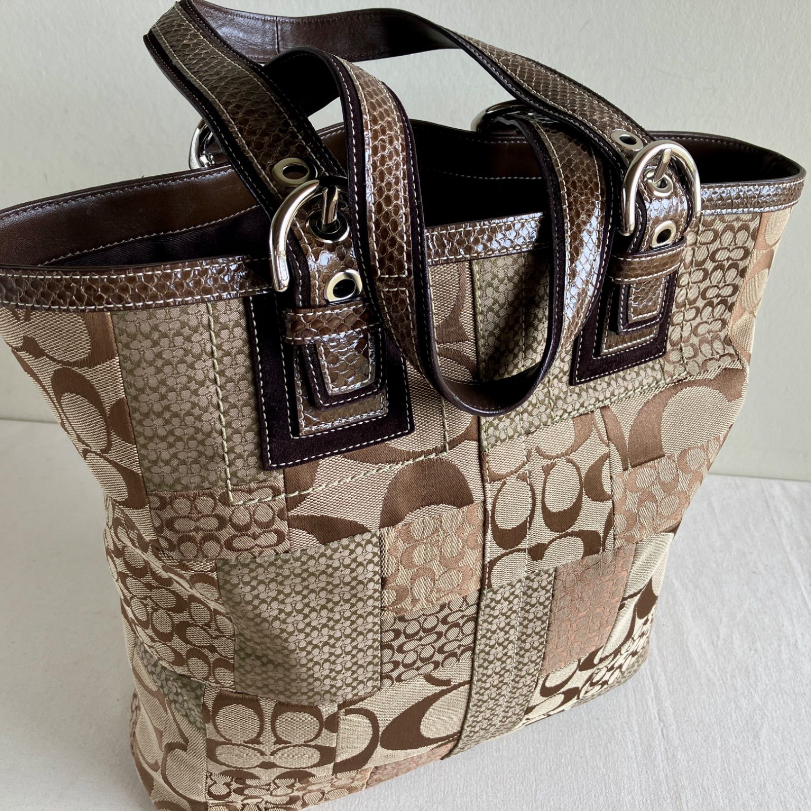 Vintage Coach Soho Signature Patchwork XL Tote Genuine Snakeskin 
