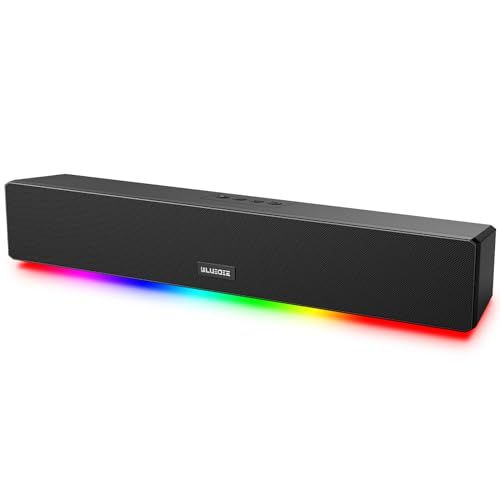 Bluedee PCスピーカー Bluetooth ゲーミング サウンドバー AUX接続 RGBライト 3600mAh内蔵 最大6時間再生 | ラップトップ、タブレット、スマートフォンに対応 パソコン用スピーカー 4つのライトモード Bluetooth & A