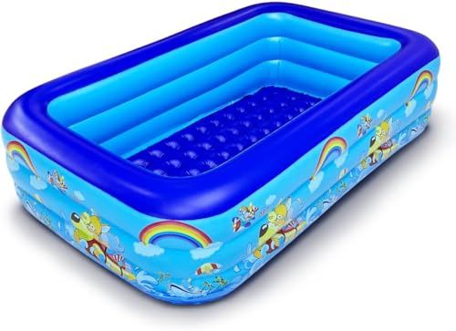 msビニールプール 大型 家庭用プール 子供用 大容量 折りたたみ ファミリープール 水遊び 長方形 エアー遊具 猛暑対策 厚手PVC 安全無毒 3気室 排水簡単 屋内 屋外 庭 ベランダ ビーチ用 (長さ260 ×幅160×高さ55cm)