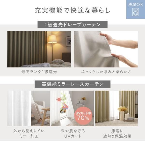 ds-1級 遮光 カーテン レースカーテン セット 幅200×丈178cm 2枚入