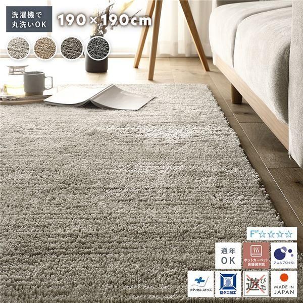 ds-ミックスパイル ラグ 約190×190cm グレージュ 洗える 日本製 国産 軽量 防ダニ アレルブロック 遊び毛防止 オールシーズン