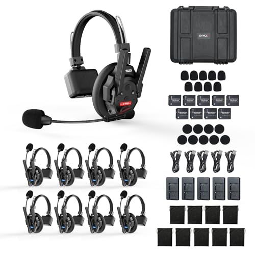 【新品】ワイヤレスインカムヘッドセットシステム 9人対応 2.4GHz 全二重 無線インカム 9台セット | 映画製作 大人数チーム連携 大規模イベント撮影 音楽祭 舞台撮影 24時間使用可能 軽量 接続簡単 500m通信距離 ノイズキャンセ 4c767e3c