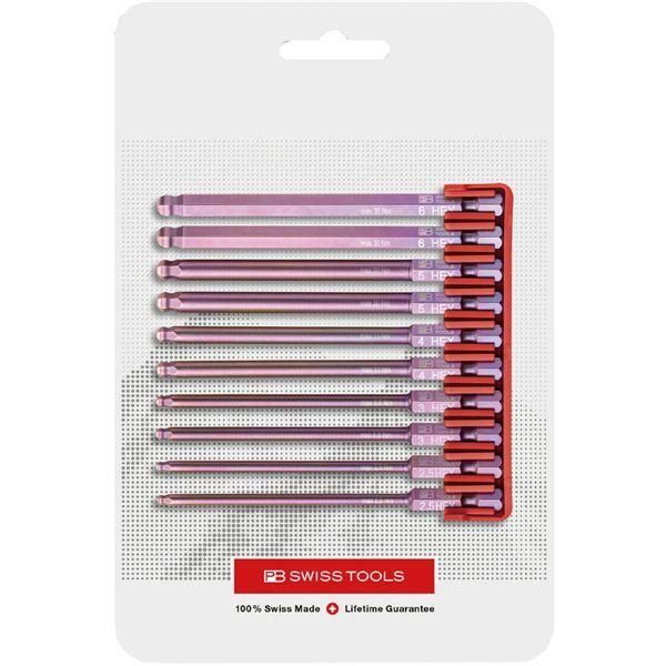 ds-PB SWISS TOOLS ピービースイスツールズ 10本組 段付き ロングボールポイントビットセット ビットホルダー付 パッケージ仕様 E6L.715CN