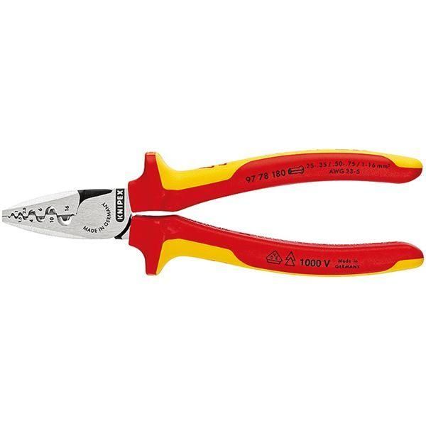 ds-KNIPEX クニペックス 1000V絶縁エンドスリーブ用 圧着ペンチ 全長180mm 9778-180 工具 ツール DIY 作業工具