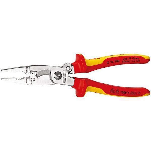 ds-KNIPEX クニペックス 1000V絶縁エレクトロプライヤー スプリング付 全長200mm 1396-200 工具 ツール DIY 作業工具