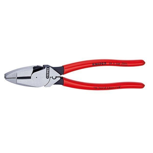 ds-KNIPEX クニペックス 架線工事用強力ペンチ 圧着付 プラスチックコーティング サイズ55×17×240mm パック入 0911-240SB 工具